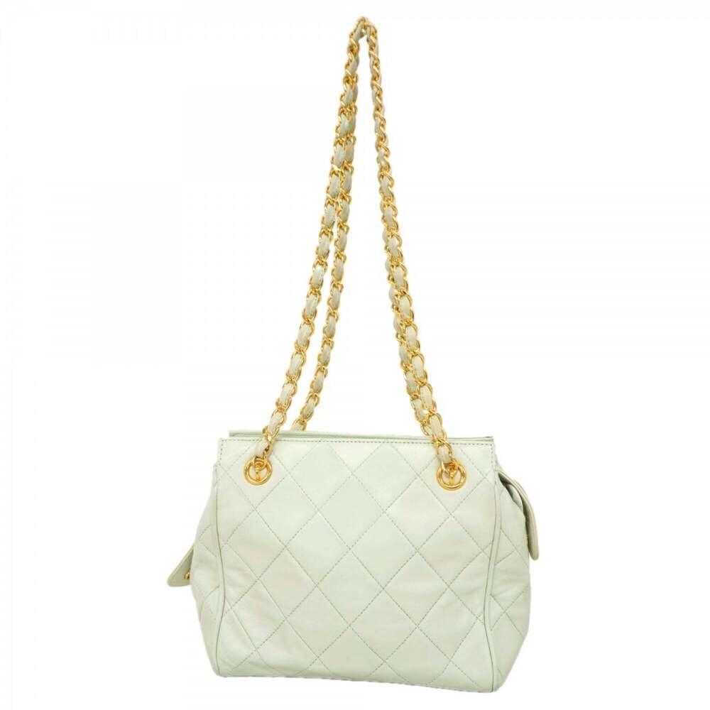 CHANEL Green Lambskin Leather Shoulder Bag